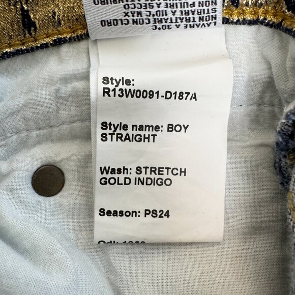 R13 Boy Straight Jeans Size 25 – Stretch Gold Indigo, Mid-Rise Cropped Straight - Picture 12 of 13